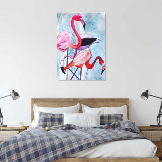 Kleurrijke roze flamingo waterverf kunst canvas afdruk (Insitu (Slaapkamer))