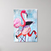 Kleurrijke roze flamingo waterverf kunst canvas afdruk (Voorkant)