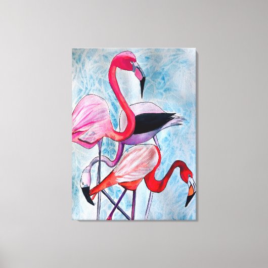 Kleurrijke roze flamingo waterverf kunst canvas afdruk (Voorkant)