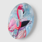 Kleurrijke roze flamingo waterverf kunst grote klok (Hoek)