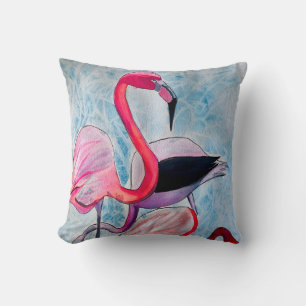 Kleurrijke roze flamingo waterverf kunst kussen