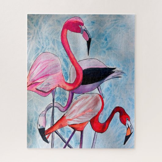 Kleurrijke roze flamingo waterverf kunst legpuzzel (Verticaal)