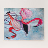 Kleurrijke roze flamingo waterverf kunst legpuzzel (Horizontaal)