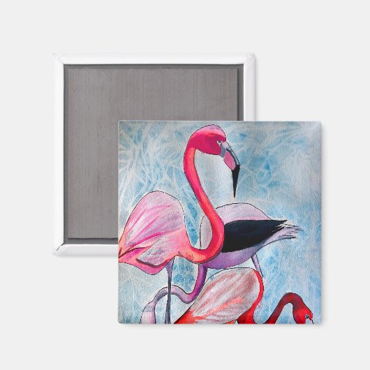 Kleurrijke roze flamingo waterverf kunst magneet (Voorkant / Achterkant)