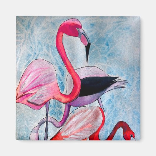 Kleurrijke roze flamingo waterverf kunst magneet (Voorkant)