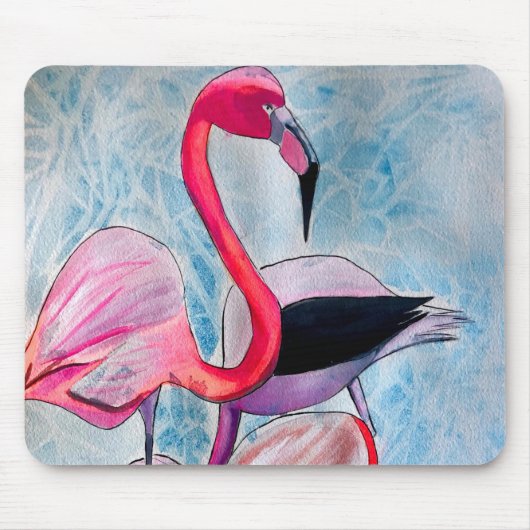 Kleurrijke roze flamingo waterverf kunst muismat (Voorkant)
