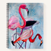 Kleurrijke roze flamingo waterverf kunst notitieboek (Voorkant)