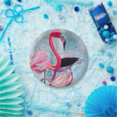 Kleurrijke roze flamingo waterverf kunst papieren bordje (Feest)