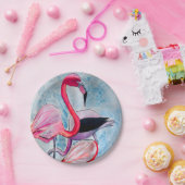 Kleurrijke roze flamingo waterverf kunst papieren bordje (Feest)