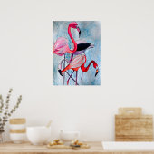 Kleurrijke roze flamingo waterverf kunst poster (Keuken)