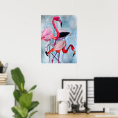 Kleurrijke roze flamingo waterverf kunst poster (Thuiskantoor)