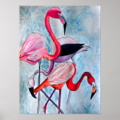 Kleurrijke roze flamingo waterverf kunst poster (Voorkant)