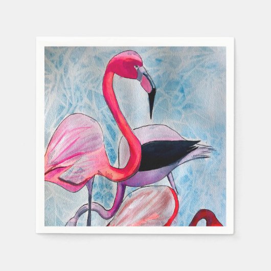 Kleurrijke roze flamingo waterverf kunst servet (Voorkant)