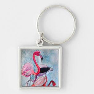 Kleurrijke roze flamingo waterverf kunst sleutelhanger