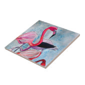 Kleurrijke roze flamingo waterverf kunst tegeltje (Zijkant)
