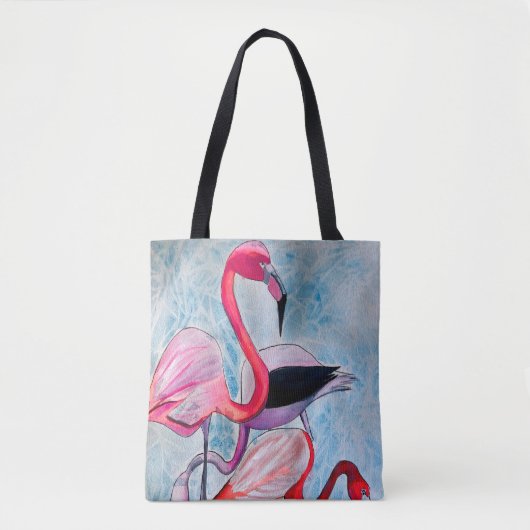 Kleurrijke roze flamingo waterverf kunst tote bag (Voorkant)