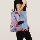 Kleurrijke roze flamingo waterverf kunst tote bag (Dichtbij)