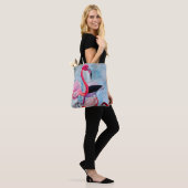 Kleurrijke roze flamingo waterverf kunst tote bag (Op model)