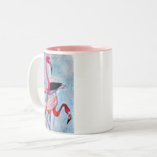 Kleurrijke roze flamingo waterverf kunst tweekleurige koffiemok (Voorkant links)