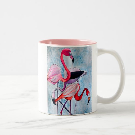 Kleurrijke roze flamingo waterverf kunst tweekleurige koffiemok (Rechts)