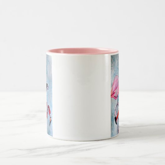Kleurrijke roze flamingo waterverf kunst tweekleurige koffiemok (Center)