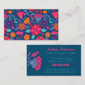 Kleurrijke Roze Folk Art Bloemen Visitekaartje (Voorkant / Achterkant)