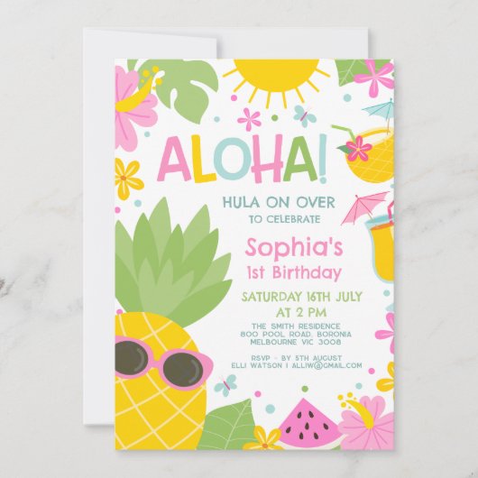 Kleurrijke Roze Foto Ananas Aloha Verjaardag Kaart (Voorkant)