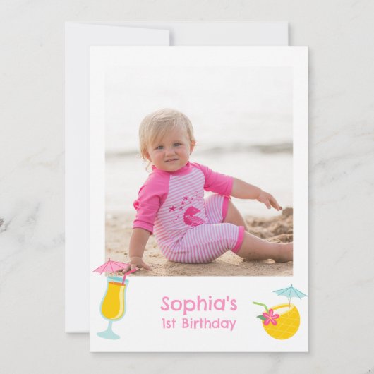 Kleurrijke Roze Foto Ananas Aloha Verjaardag Kaart (Achterkant)