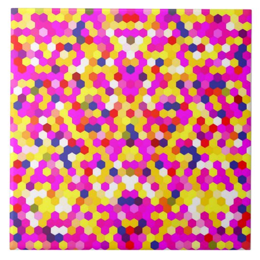 kleurrijke roze gele hexagon patroon kunst tegeltje (Voorkant)