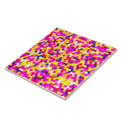 kleurrijke roze gele hexagon patroon kunst tegeltje (Zijkant)