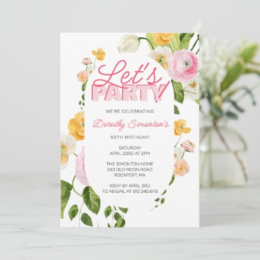 Kleurrijke Roze Gele Lente Bloemen 60ste Verjaarda Kaart (Staand voorkant)