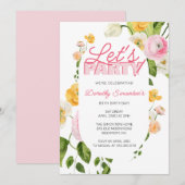 Kleurrijke Roze Gele Lente Bloemen 60ste Verjaarda Kaart (Voorkant / Achterkant)