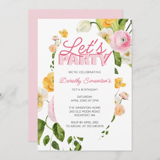 Kleurrijke Roze Gele Lente Bloemen 70ste Verjaarda Kaart (Voorkant / Achterkant)