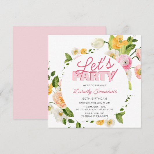 Kleurrijke Roze Gele Lente Bloemen 80ste Verjaarda Kaart (Voorkant / Achterkant)