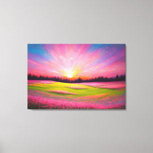 Kleurrijke roze gele lente weide verpakt canvas afdruk