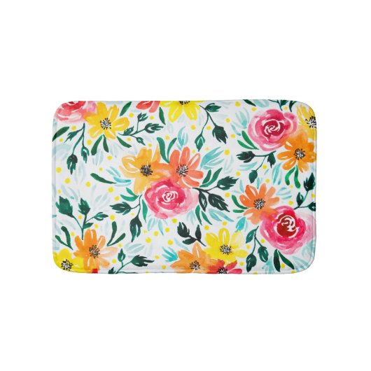 Kleurrijke roze gele Waterverf illustratie Badmat (Voorkant)