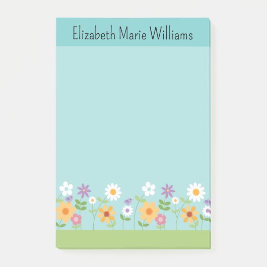 Kleurrijke roze gele wilde bloemen gepersonaliseer post-it® notes (Voorkant)