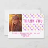 Kleurrijke Roze Glitter Bloemen Verjaardag Meisje  Bedankkaart (Voorkant)