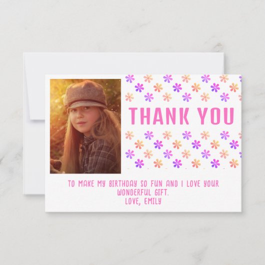 Kleurrijke Roze Glitter Bloemen Verjaardag Meisje  Bedankkaart (Voorkant)