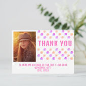 Kleurrijke Roze Glitter Bloemen Verjaardag Meisje  Bedankkaart (Staand voorkant)