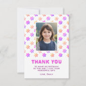 Kleurrijke Roze Glitter Bloemen Verjaardag Meisje  Bedankkaart (Voorkant)