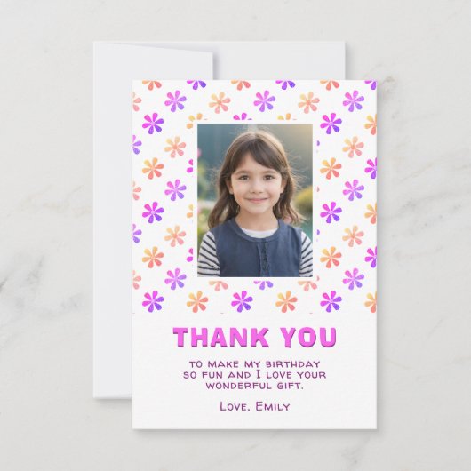 Kleurrijke Roze Glitter Bloemen Verjaardag Meisje  Bedankkaart (Voorkant)