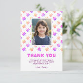 Kleurrijke Roze Glitter Bloemen Verjaardag Meisje  Bedankkaart (Staand voorkant)