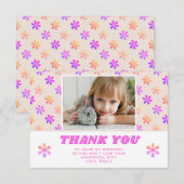Kleurrijke Roze Glitter Bloemen Verjaardag Meisje  Bedankkaart (Voorkant / Achterkant)