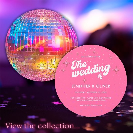 Kleurrijke Roze Glitter Disco Ball Groovy Bruiloft Kaart