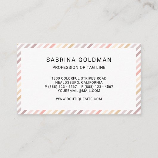 Kleurrijke roze grijze strepen pasteelkleuren visitekaartje (Achterkant)