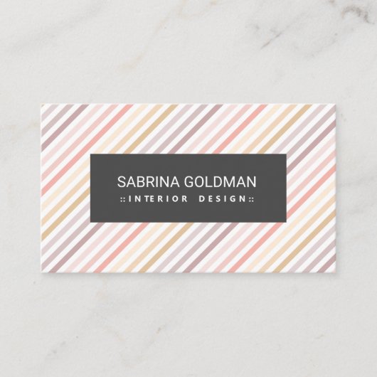 Kleurrijke roze grijze strepen pasteelkleuren visitekaartje (Voorkant)