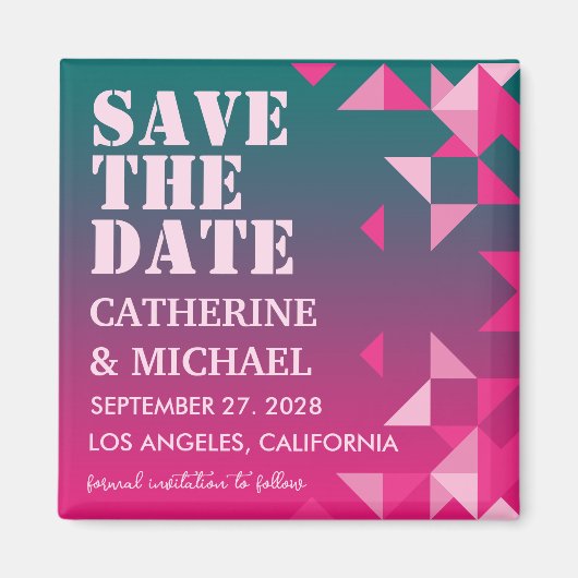 Kleurrijke Roze & Groene Geometrische Save The Dat Magneet (Voorkant)