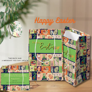 Kleurrijke roze groene konijn medium cadeauzakje