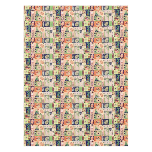 Kleurrijke Roze Groene Paashaas Collage Tafelkleed (Voorkant)